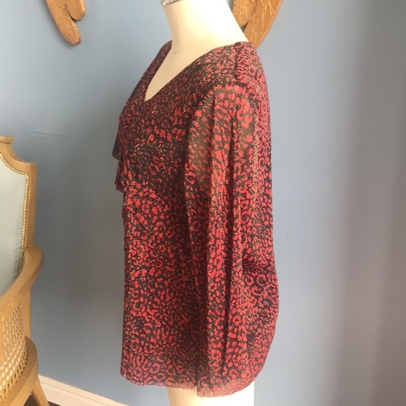 NWT Allison Daley red & black cheetah print 3/4 sleeves layered formal blouse - Picture 12 of 16